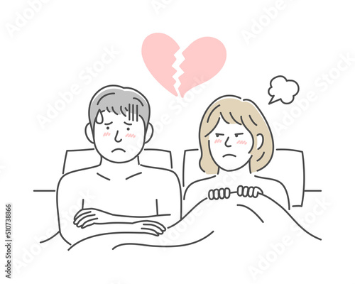 Vector illustration of a young couple in bed | angry, erectile dysfunction, sexless