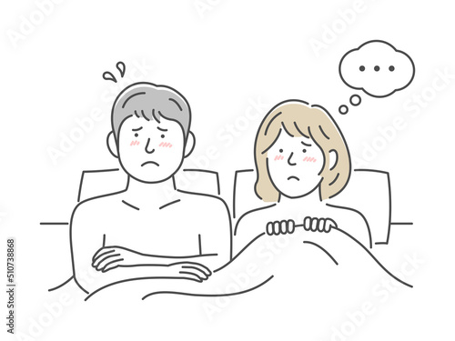 Vector illustration of a young couple in bed | depression, disappointment