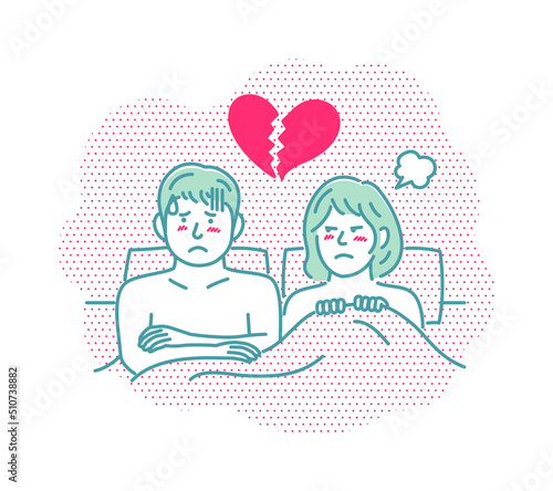 Vector illustration of a young couple in bed | angry, erectile dysfunction, sexless