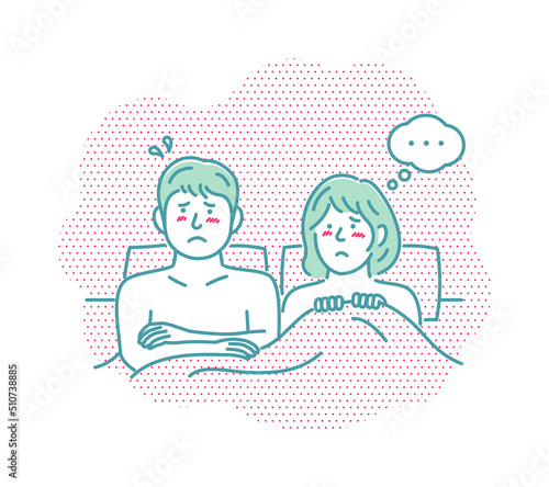 Vector illustration of a young couple in bed | depression, disappointment