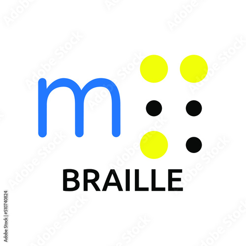Vector illustration Braille alphabet M, abc with letters, punctuation and numbers. Realistic Dots. Abc for vision disable blind people. Braille letter as dot.