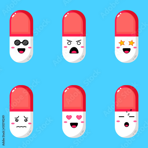 Cute emoticon pill set design