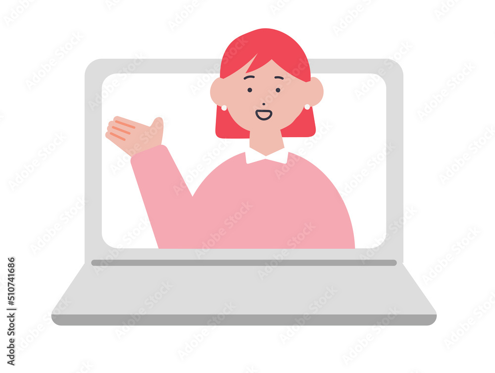 オンラインで説明する女性のイラスト