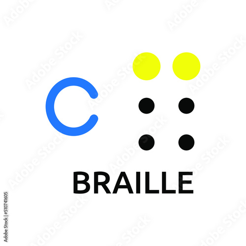 Vector illustration Braille alphabet C abc with letters, punctuation and numbers. Realistic Dots. Abc for vision disable blind people. Braille letter as dot.
