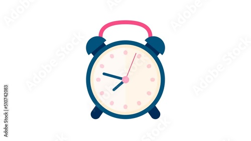 Ringing alarm clock, reminder, сhanging the time on the clock, the rotation of the hands for 12 and 24 hours. 4K animated icon with alpha