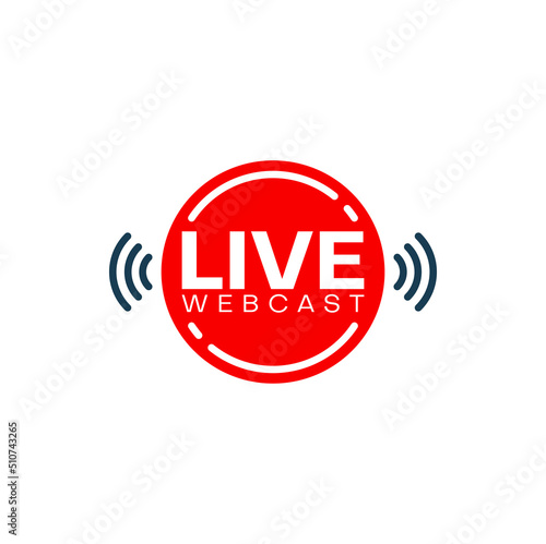 Live webcast and webinar icon of online education. Vector button of web camera for virtual training, free video course, online seminar, lesson or conference. Isolated red badge of streaming service