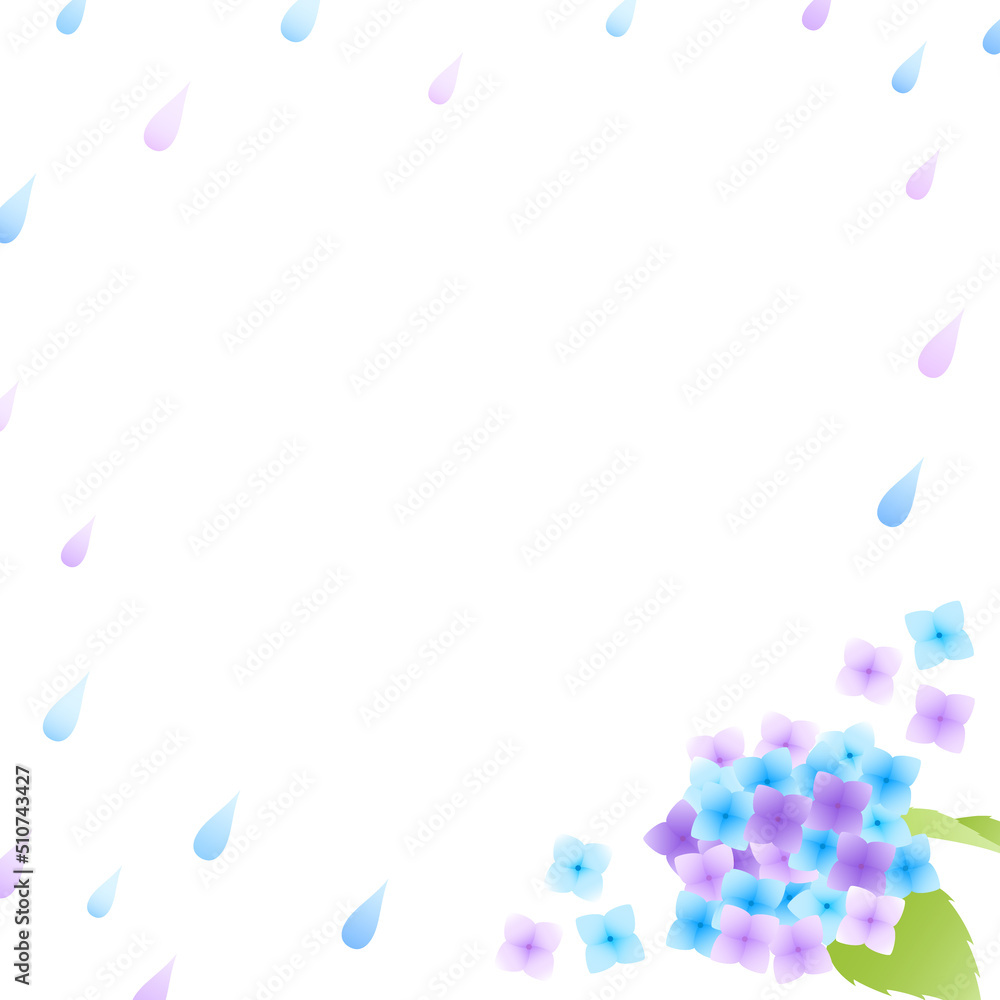 紫陽花と水滴のベクターフレームイラスト