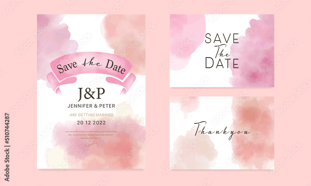 Save the date wedding card Design Background. Romantic Watercolor Painting Artwork. Hand drawn stain brush watercolor.