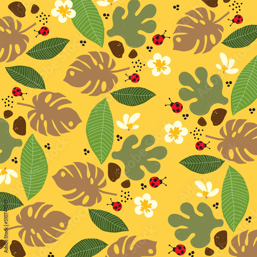  Set of beautiful natural flowers and leaves background patterns two
