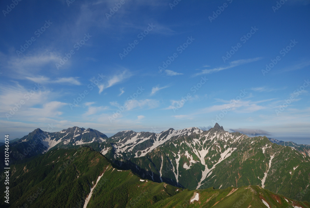 panorama view from Mt. OtenshoDake summit / 大天井岳山頂から眺める槍穂高縦走路の全景(初夏・盛夏)