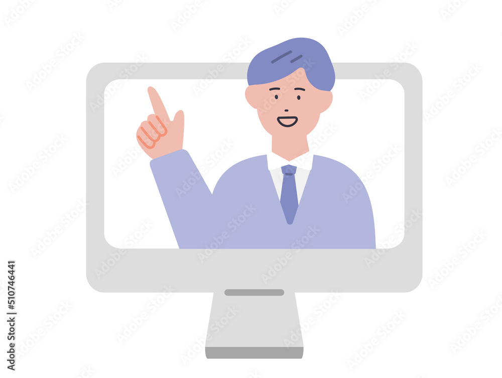 オンラインで説明する男性のイラスト オンラインで説明する男性のイラスト