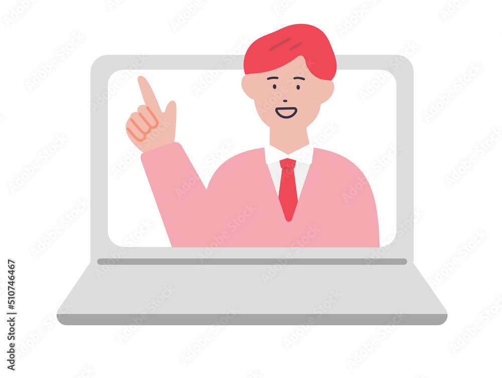 オンラインで説明する男性のイラスト オンラインで説明する男性のイラスト