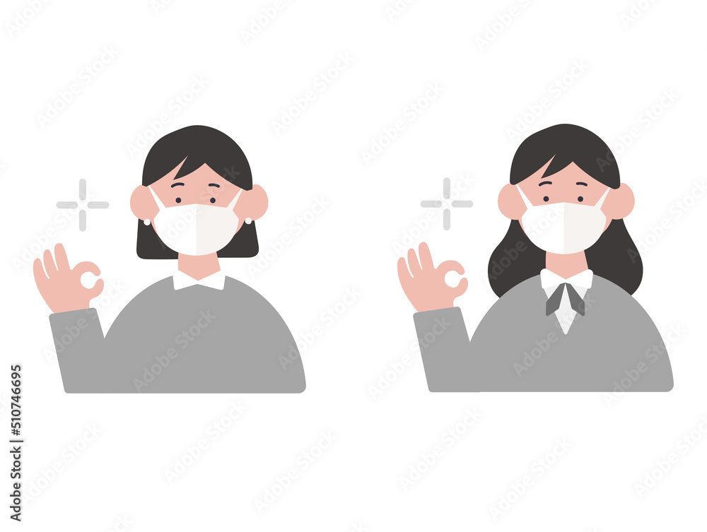 マスクをつけてOKサインをするビジネスパーソンのイラスト マスクをつけてOKサインをするビジネスパーソンのイラスト