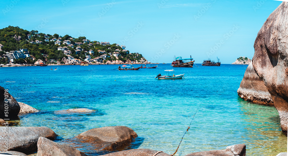 Fototapeta premium View of the bay and rocks on the island,Shark Bay Koh Tao