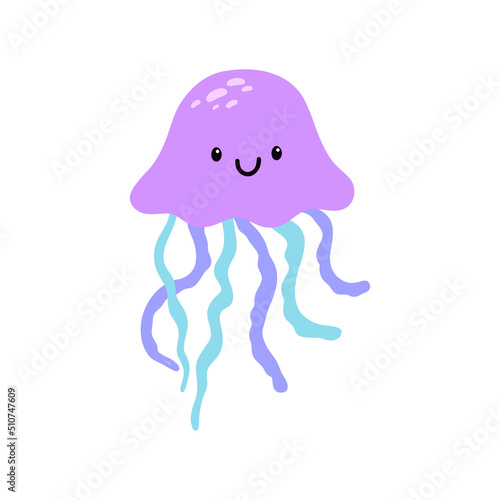 Cute cartoon jellyfish isolated on white background. Vector marine illustration for kids