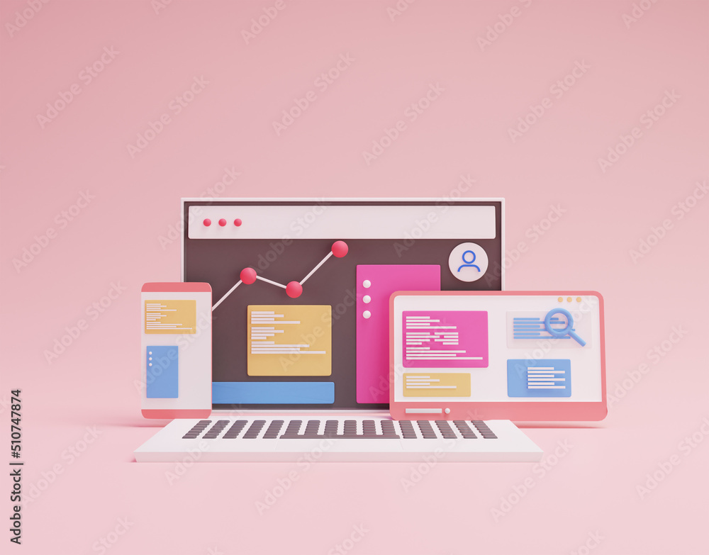 3D rendering of a cute illustration of a laptop with infographics illustration
3D rendering of a cute illustration of a laptop with infographics illustration