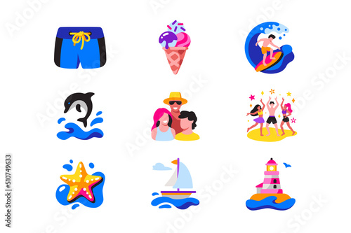Vacation and travel icons set, time to rest