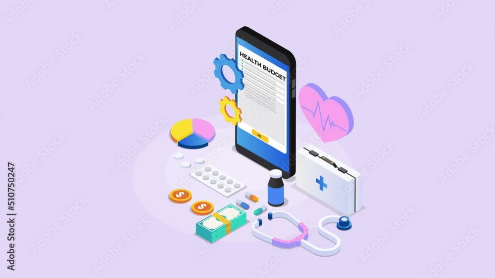 Woman look at health budget report on cellphone Woman look at health budget report on cellphone