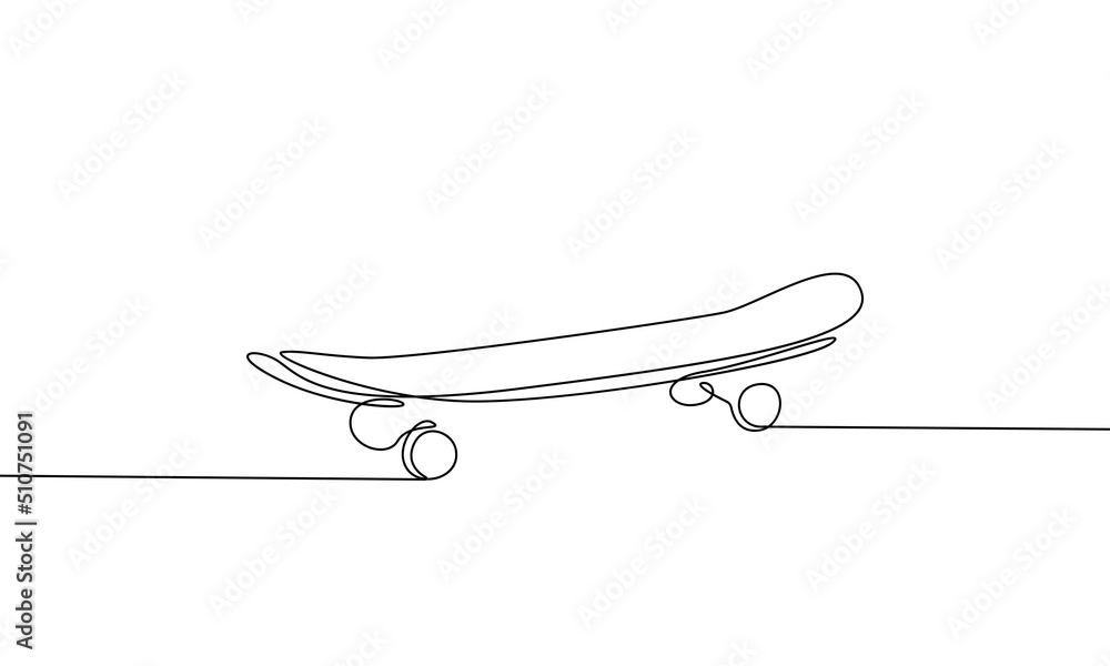 Continuous Line Art Drawing of Skateboard Simple Black Sketch Isolated on White Background. Scate One Line Drawing Minimalist Vector Illustration. Continuous Line Art Drawing of Skateboard Simple Black Sketch Isolated on White Background. Scate One Line Drawing Minimalist Vector Illustration.
