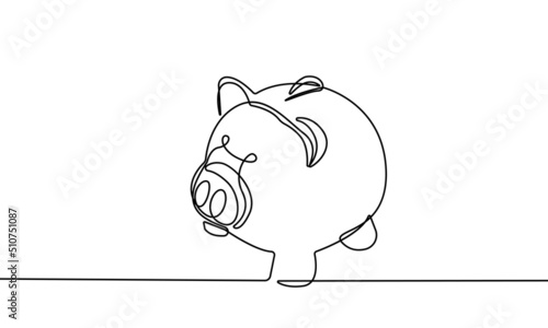 Piggy Bank Continuous One Line Drawing. Piggy Bank Line Art Illustration. Vector Minimalist Trendy Contemporary Design Perfect for Wall Art, Prints, Social Media, Posters, Invitations, Branding Design