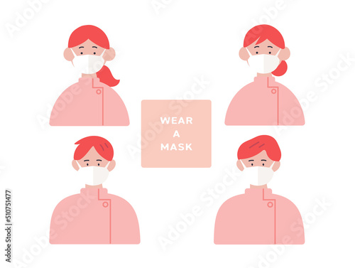 マスクをつけた看護師・医療従事者のイラスト