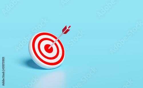 3d white target with red darts or arrow isolated on blue pastel background. business goal concept, 3d render illustration