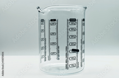 Glass Beaker 5000 ml isolated on white background. Cylindrical science Becker glasswarex. photo