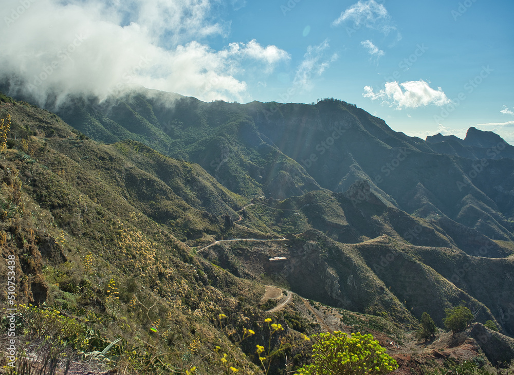 Obraz premium Spectacular landscape from the Anaga Rural Park in Tenerife, Canary Islands, Spain. Mountainous landscape full of colorful vegetation