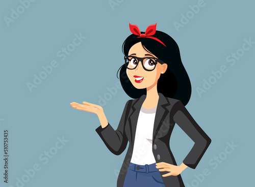 Princess Wearing Business Suit and Eyeglasses Making Presentation Gesture