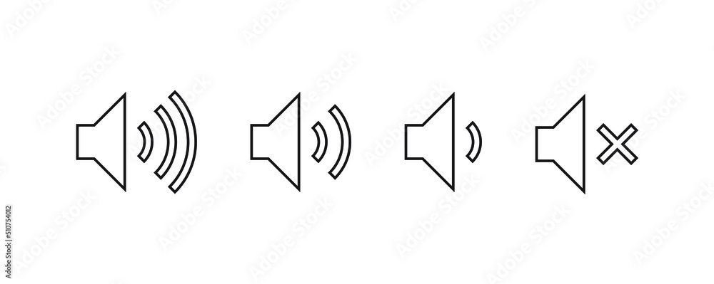 Obraz premium Volume outline icons set collection design vector. Volume Increase, decrease, and mute meaning symbol.