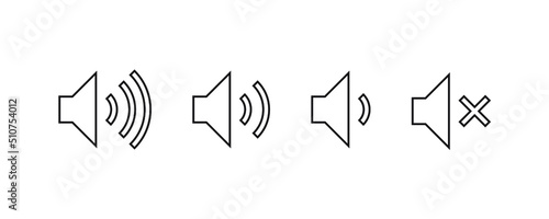 Volume outline icons set collection design vector. Volume Increase, decrease, and mute meaning symbol.