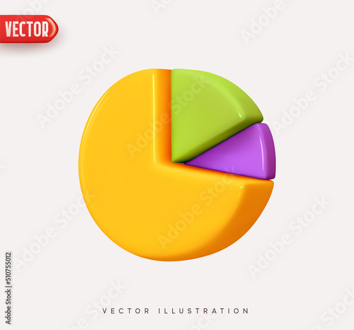 Chart pie infographic share. Element Infographic is divided into parts. Realistic 3d geometric round shape design. Business Graph Template. Modern isolated icon in cartoon style. Vector illustration