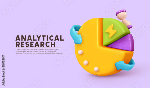 Analytics research profit and profitability. Potential business concept share pie chart infographic. Payment and income installations. Realistic 3d design with graph element. vector illustration