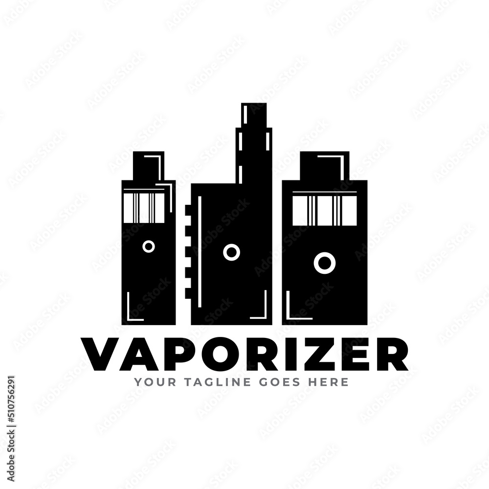 vape e-cigarette logo, emblem and badge isolated on white background. Vector illustration.