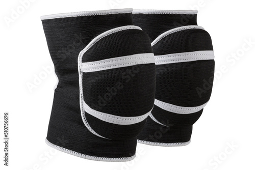 a pair of voluminous black knee pads, for sports games or for dancing, with shock-absorbing pillows photo
