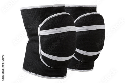 a pair of voluminous black knee pads, for sports games or for dancing, with shock-absorbing pillows