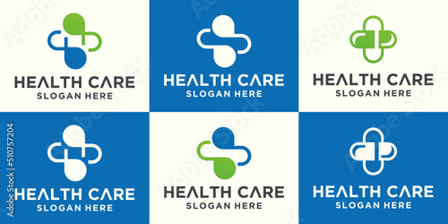 Health Care Logo set. Medical health technology logo design template.medical cross logo design
