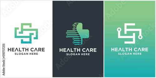 Health Care Logo set. Medical health technology logo design template.medical cross logo design