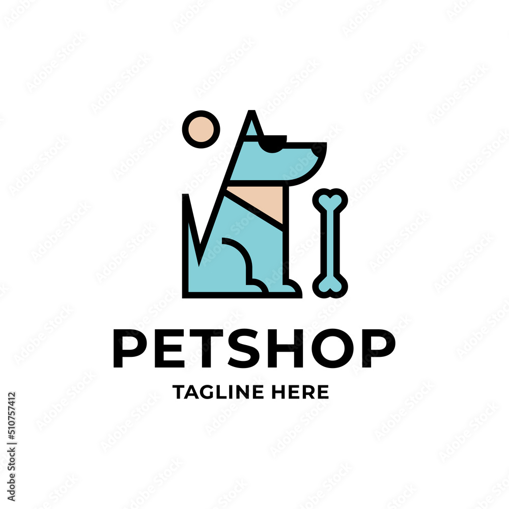 Logo of a dog sitting with bone. Minimal line design for pet brand Logo of a dog sitting with bone. Minimal line design for pet brand