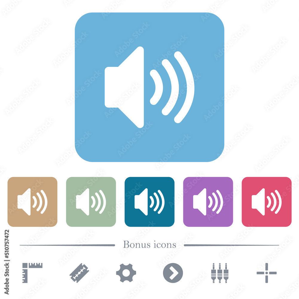 Volume solid flat icons on color rounded square backgrounds Volume solid flat icons on color rounded square backgrounds