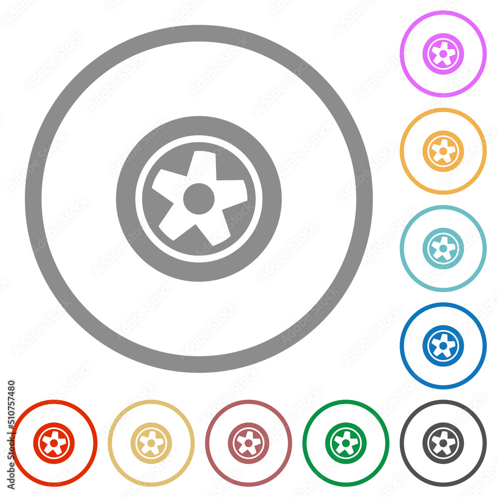 Fototapeta premium Car wheel flat icons with outlines
