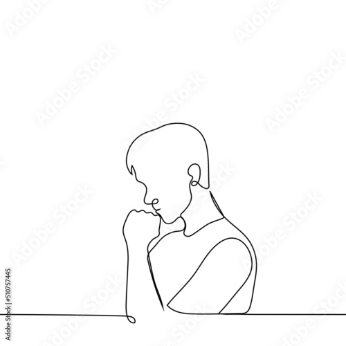 thinking man profile - one line drawing vector. concept thinking, decision making, reflection