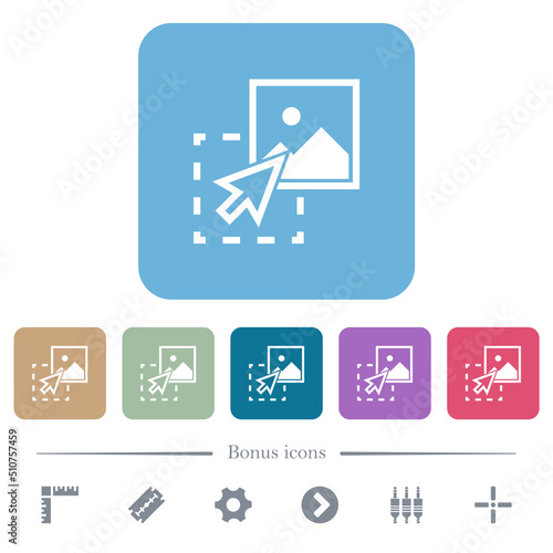 Drag image to upload flat icons on color rounded square backgrounds