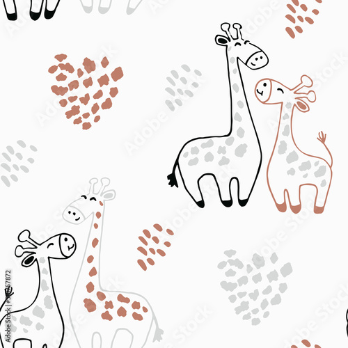 Giraffe baby cute summer seamless pattern. Sweet african animal print.