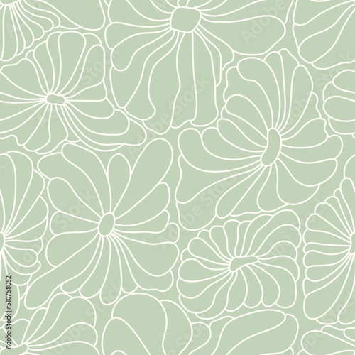 Abstract retro 70s background. Psychedelic vector seamless pattern. Groovy 60s fashion print. Vintage hippie floral illustration. Old school wavy line art wallpaper