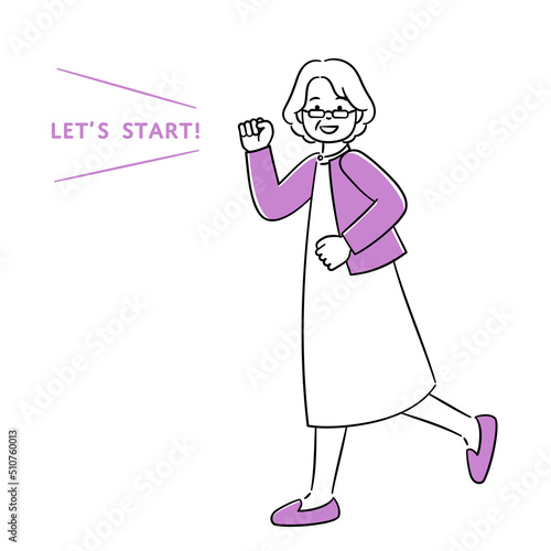 笑顔で走るシニア女性のシンプルイラスト