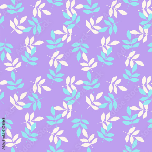 Fototapeta Naklejka Na Ścianę i Meble -  Modern trendy print with leaves and sprouts for fabric, paper, package, and ony surfaceVector botanical background. Colorful floral seamless pattern.