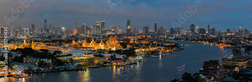 Aerial view Grand Palace and Emerald Buddha Temple at twilight  Grand Palace and Wat Phra Keaw famous tourist destination in Bangkok City  Bangkok  Thailand