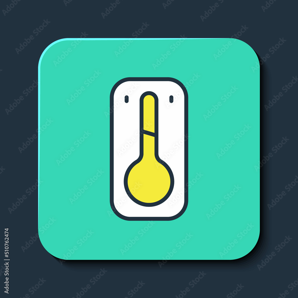 Filled outline Coffee thermometer icon isolated on blue background. Turquoise square button. Vector Filled outline Coffee thermometer icon isolated on blue background. Turquoise square button. Vector