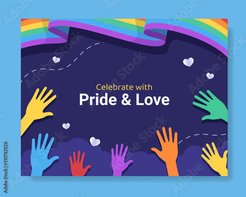 Happy Pride Month Day Social Media Photocall Template Flat Cartoon Background Vector Illustration